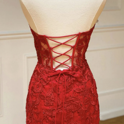 Red Fishtail Dress, Lace Applique Diamond,..