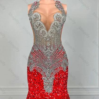 Cream Luxury Mermaid Red Embroidery Velvet Thoub main image 0