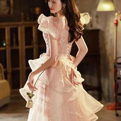 Elegant Off-shoulder Sequin Layered Tulle Prom..