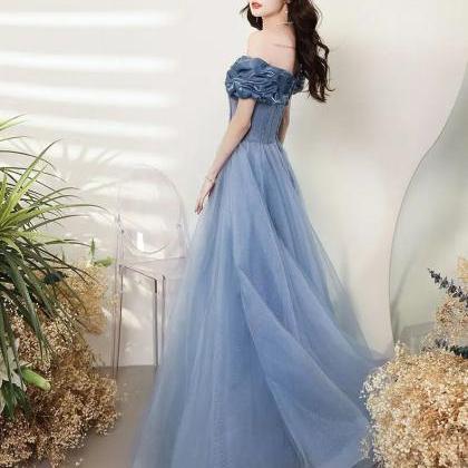 Elegant Off-shoulder Red Tulle Evening Gown With..