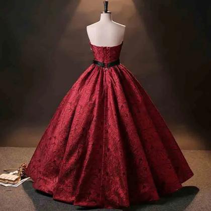 Elegant One-shoulder Red Lace Ball Gown With Bow