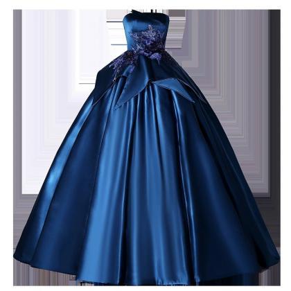 Elegant Sweetheart Neckline Royal Blue Satin..