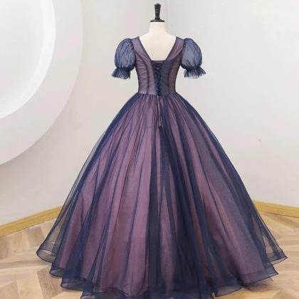 Elegant Navy Blue Embroidered Ball Gown With..
