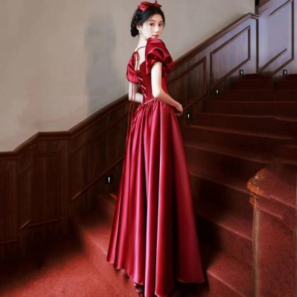 Elegant Red Satin Off-shoulder Ball Gown With..