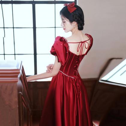 Elegant Red Satin Off-shoulder Ball Gown With..
