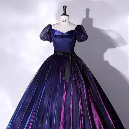 Elegant Royal Blue Velvet Puff Sleeve Ball Gown