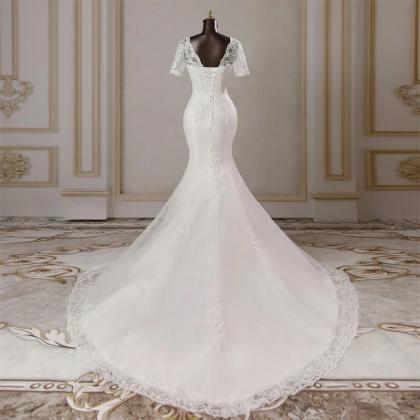 Elegant V-neck Lace Mermaid Bridal Wedding Gown