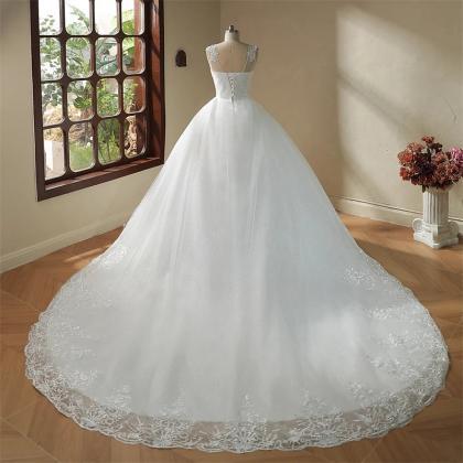 Elegant V-neck Lace Applique Bridal Gown With..