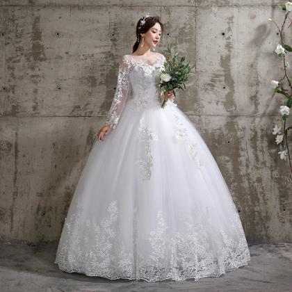 Elegant Long Sleeve Lace Bridal Gown With Train on Luulla