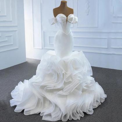 Elegant Off-shoulder Bridal Gown With Ruffled..