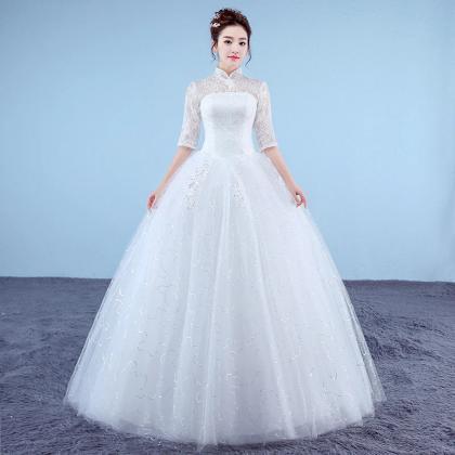 Elegant High-neck Lace Bridal Gown With Long..