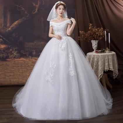 Elegant Off-shoulder Bridal Gown With Lace..