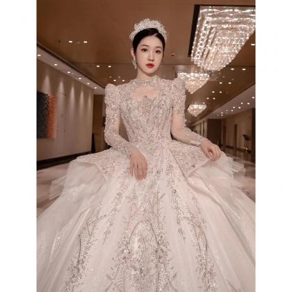 Luxury Crystal Beaded Ball Gown Wedding Dress