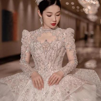 Luxury Crystal Beaded Ball Gown Wedding Dress