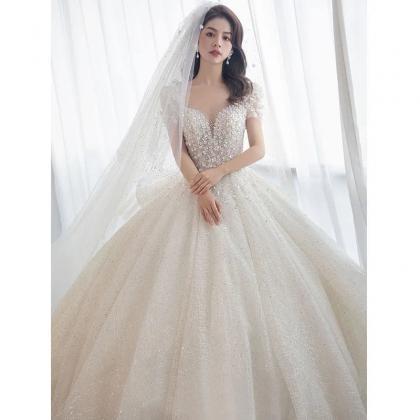Elegant Off-shoulder Bridal Gown With Sparkling..