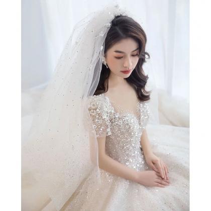 Elegant Off-shoulder Bridal Gown With Sparkling..