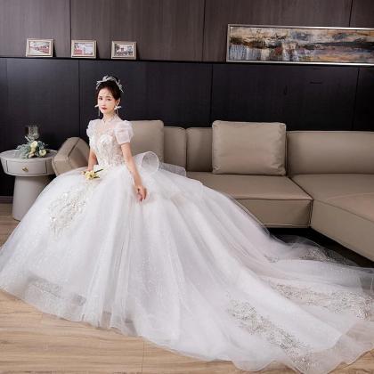 Luxury Beaded Ball Gown Wedding Dress With Sleeves