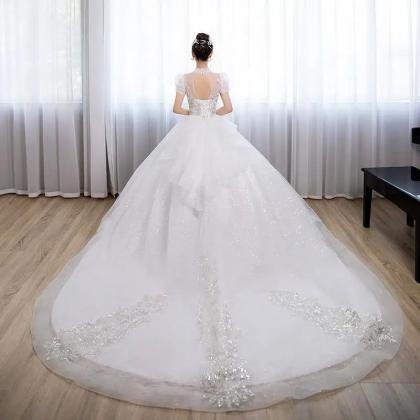 Luxury Beaded Ball Gown Wedding Dress With Sleeves
