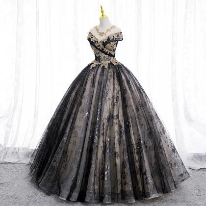 Elegant Off-shoulder Black Tulle Ball Gown With..