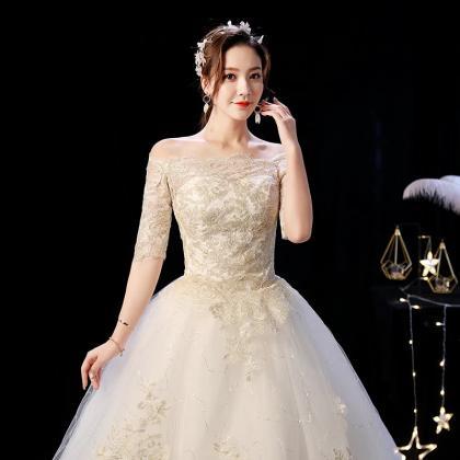 Elegant Off-shoulder Lace Applique Bridal Ballgown