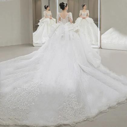 Elegant Off-shoulder Sequin Lace Bridal Gown With..