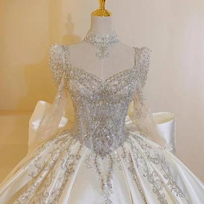 Luxury Sequined Bridal Gown With Long Train