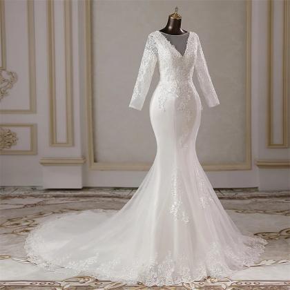 Harrallis V-Neck Lace Mermaid Dress With Gloves main image 0