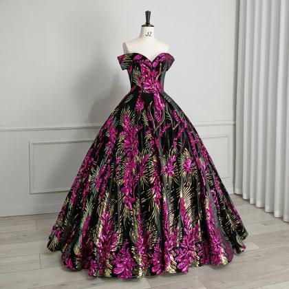 Off-shoulder Embroidered Ball Gown With Metallic..