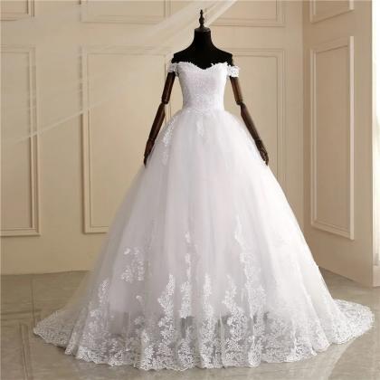 Elegant Off-shoulder Lace A-line Bridal Wedding..