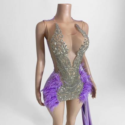 Womens Feathered Sequin Bodysuit With Sheer Panels