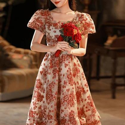 Midi Puff Sleeve Dress - Understated Vintage Glamour main image 0