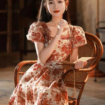 Vintage Flower Sleeves Midi Dress main image 1