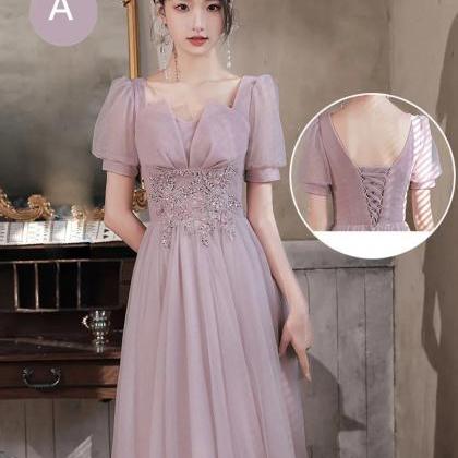 Floral Lace Top and Chiffon Bottom Full-length Dresses Lavender