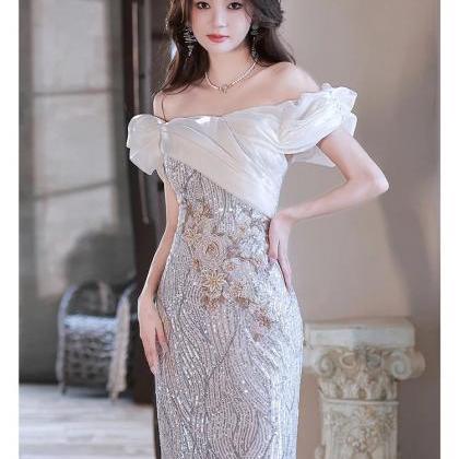 Gorgeous Off The Shoulder Silver Sequin Short Cocktail Dress 20th Birthday Outfits main image 1