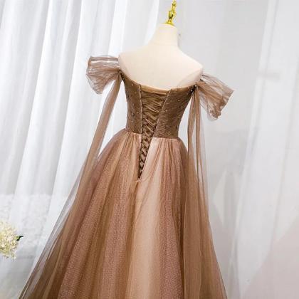 A-line Off-the-shoulder V-Neck Tulle Evening Gown