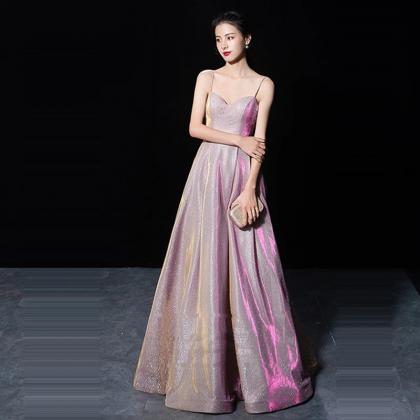 Sparkling Spaghetti-Straps Sleeveless V-Neck Satin Evening Dresses Mermaid Sheath With Pearls
