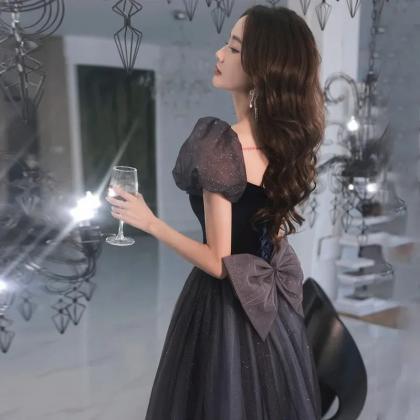 Black Tulle Gown With Puffy Sleeves Bow on Luulla