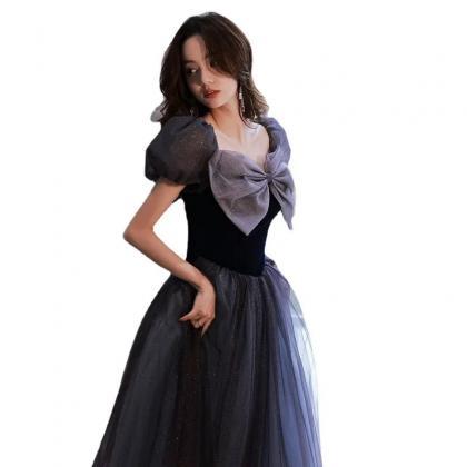 Black Tulle Gown With Puffy Sleeves Bow on Luulla