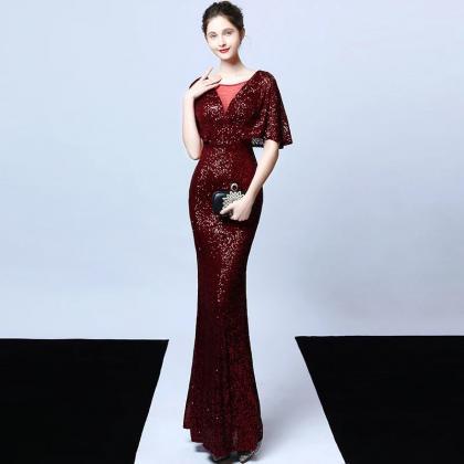 Sparkling Sequin Gown With Flowing Sheer Sleeves on Luulla