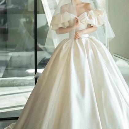 Satin A-Line Gown with Off-Shoulder Folded Neckline Fuchsia