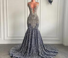 Glitter Burgundy Mermaid Evening Dress With Train Y5037 main image 1