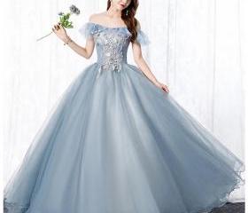 Celestial Blue Off-Shoulder Draped Gown – Timeless Evening Elegance main image 1