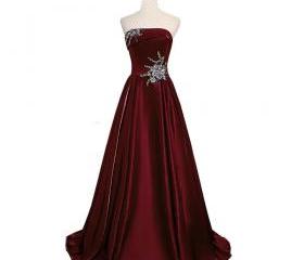 Burgundy Embroidery Long Ruffled Net Gown & Pleated Sleeves