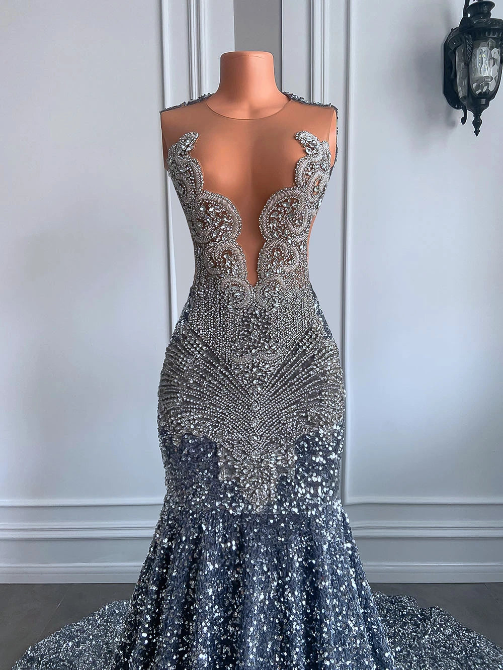 Glamorous Sweetheart Mermaid Sequins Evening Party Gowns with Lace