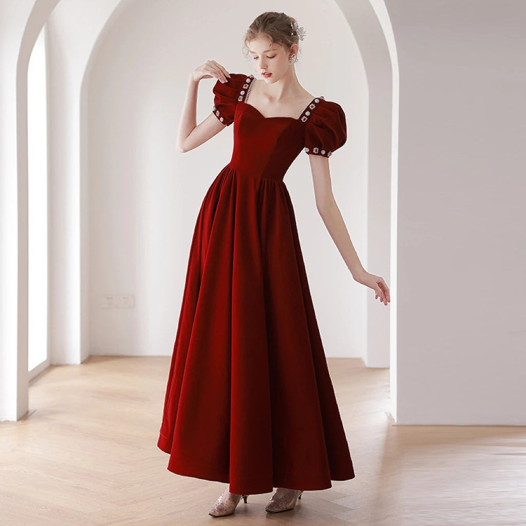 strapless open back dress Puff Sleeve Maxi Dress in Red main image 0