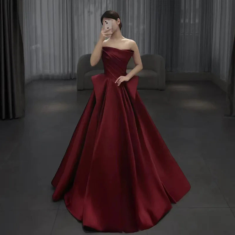 Elegant Strapless Satin Ball Gown Evening Dress on Luulla