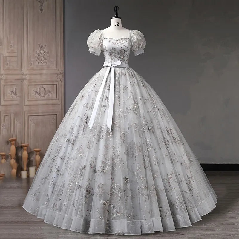 Elegant Puff Sleeve Bridal Ball Gown With Embroidery
