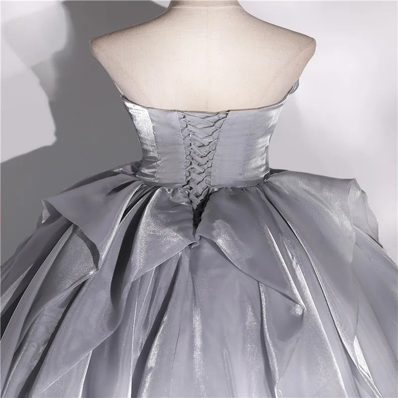 Elegant Strapless Satin Ball Gown With Pleated Skirt on Luulla