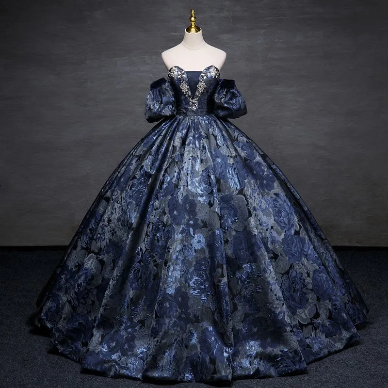 Elegant Off-shoulder Floral Ball Gown With Puff Sleeves on Luulla