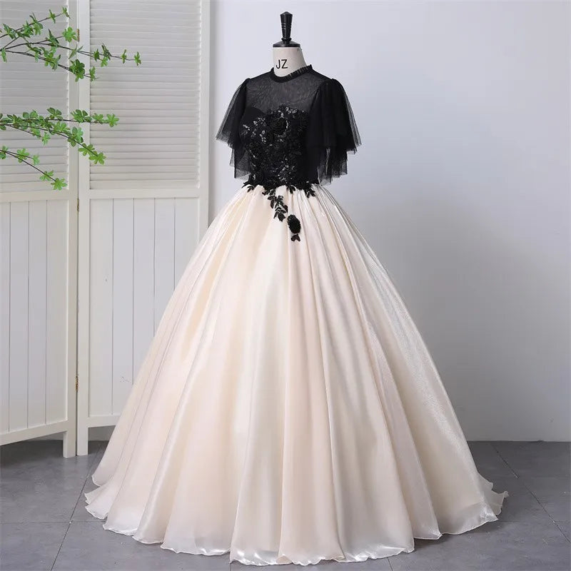 Elegant Tulle Cap Sleeve Floral Appliqué Bridal Gown
